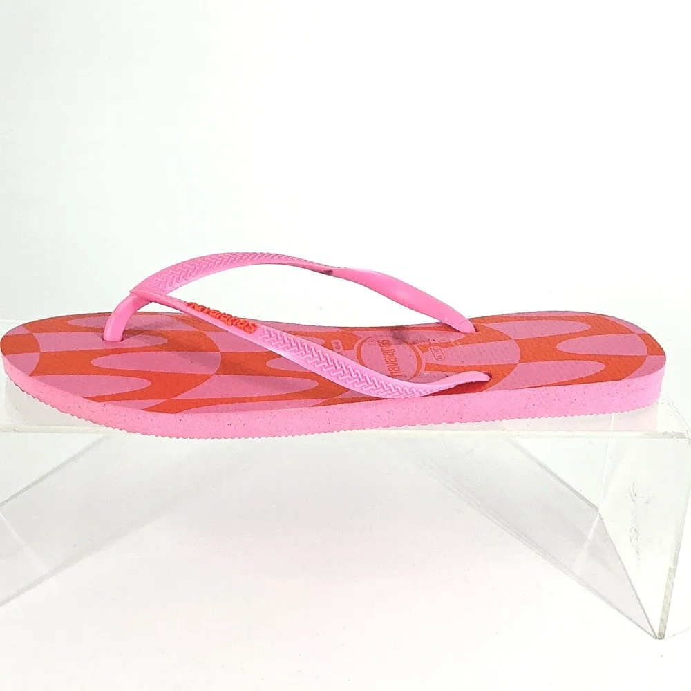 Havaianas Size Size 11 12 Pink Orange Wave Flip Flop Thong Sandals Womens Brazil